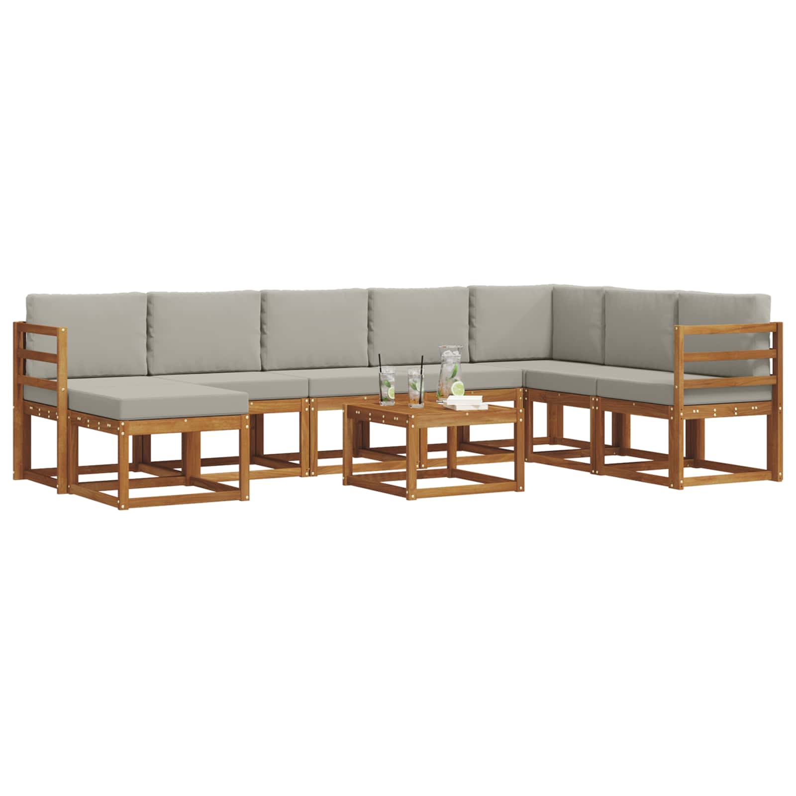 Outdoor-Sofagarnitur mit Kissen 9 pcs Natürlich und Hellgrau