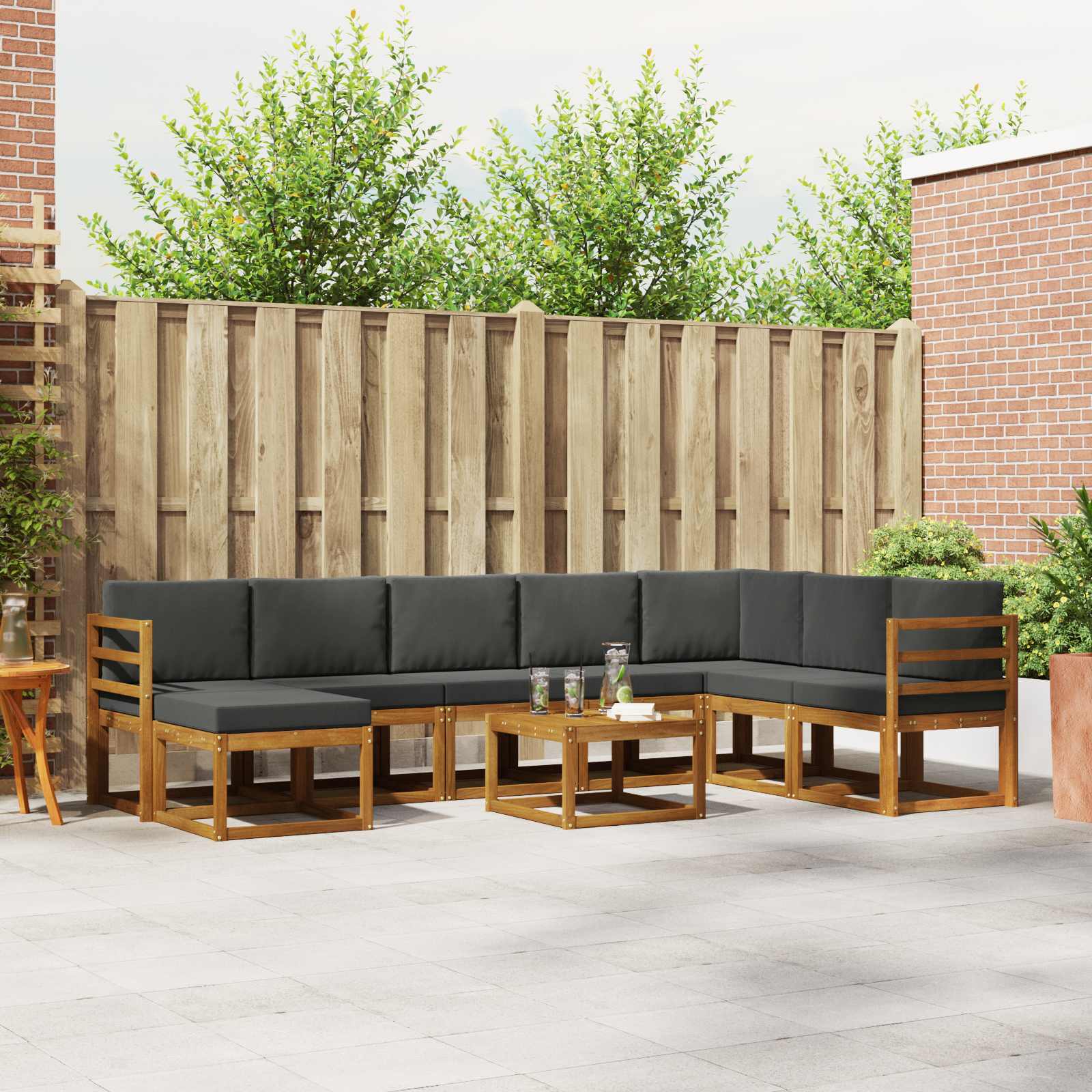 Outdoor-Sofagarnitur mit Kissen 9 pcs Natur und Anthrazit