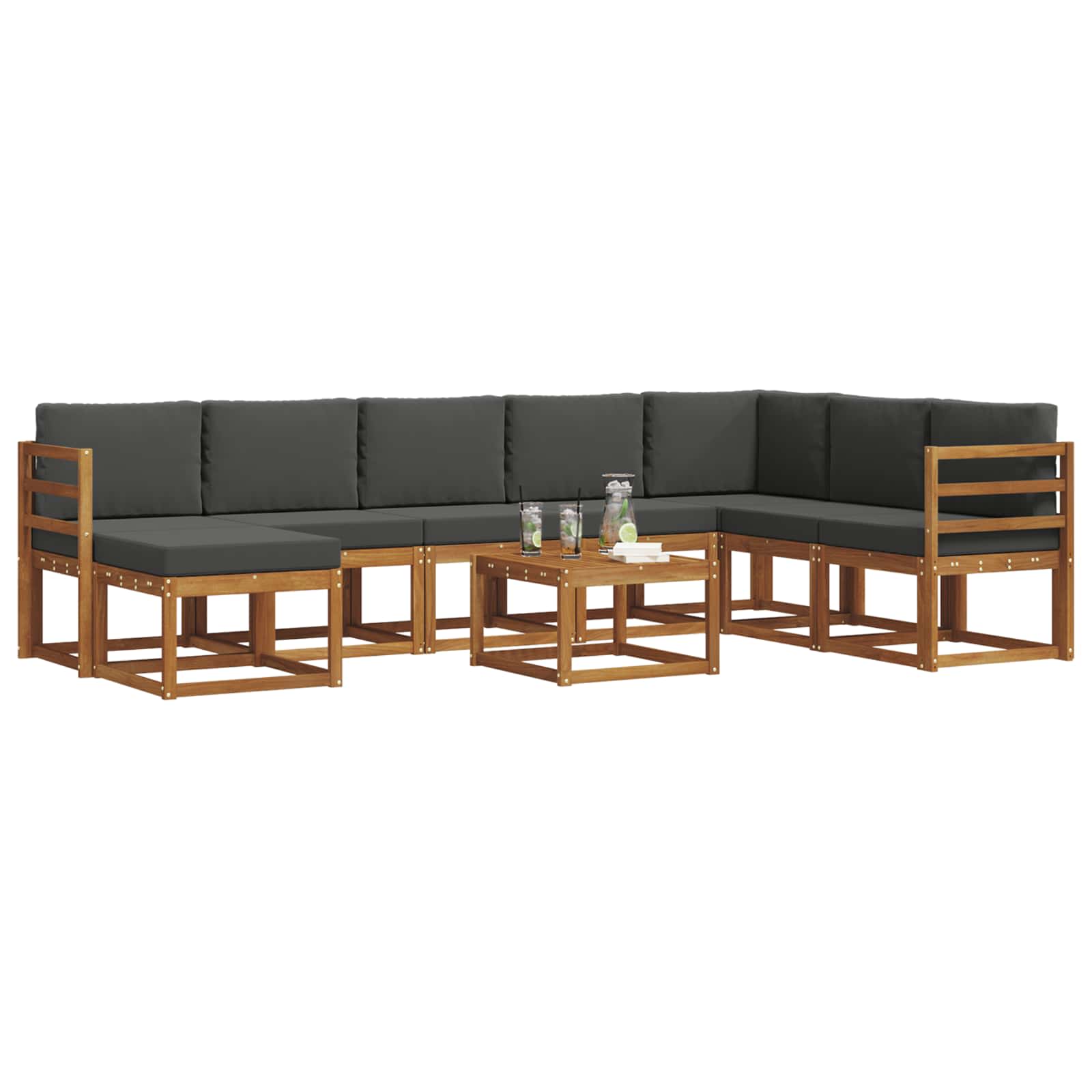 Outdoor-Sofagarnitur mit Kissen 9 pcs Natur und Anthrazit