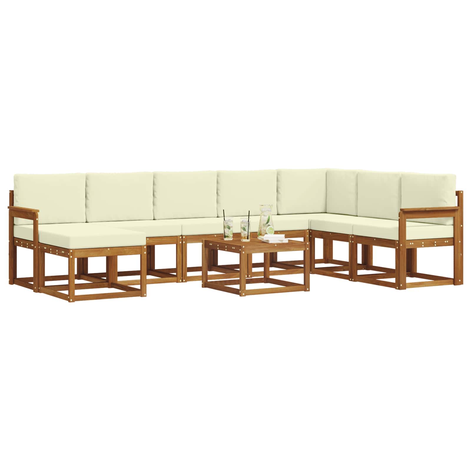 Outdoor-Sofagarnitur mit Kissen 9 pcs Natur und Creme