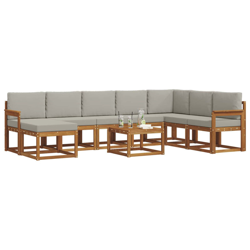 Outdoor-Sofagarnitur mit Kissen 9 pcs Natürlich und Hellgrau