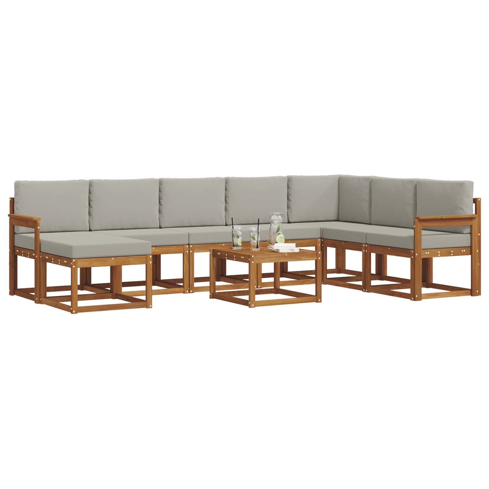 Outdoor-Sofagarnitur mit Kissen 9 pcs Natürlich und Hellgrau