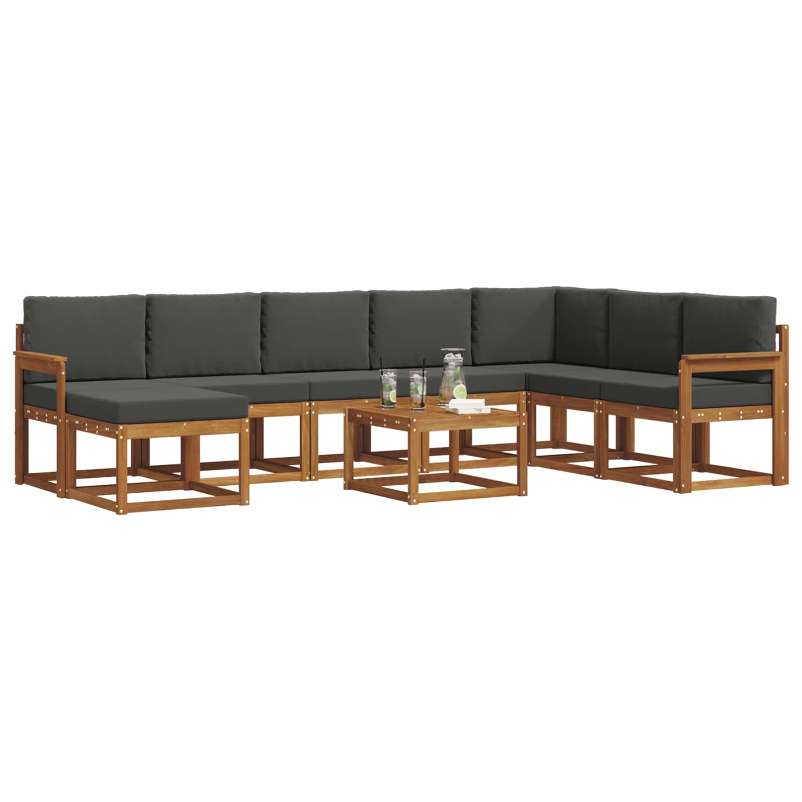 Outdoor-Sofagarnitur mit Kissen 9 pcs Natur und Anthrazit