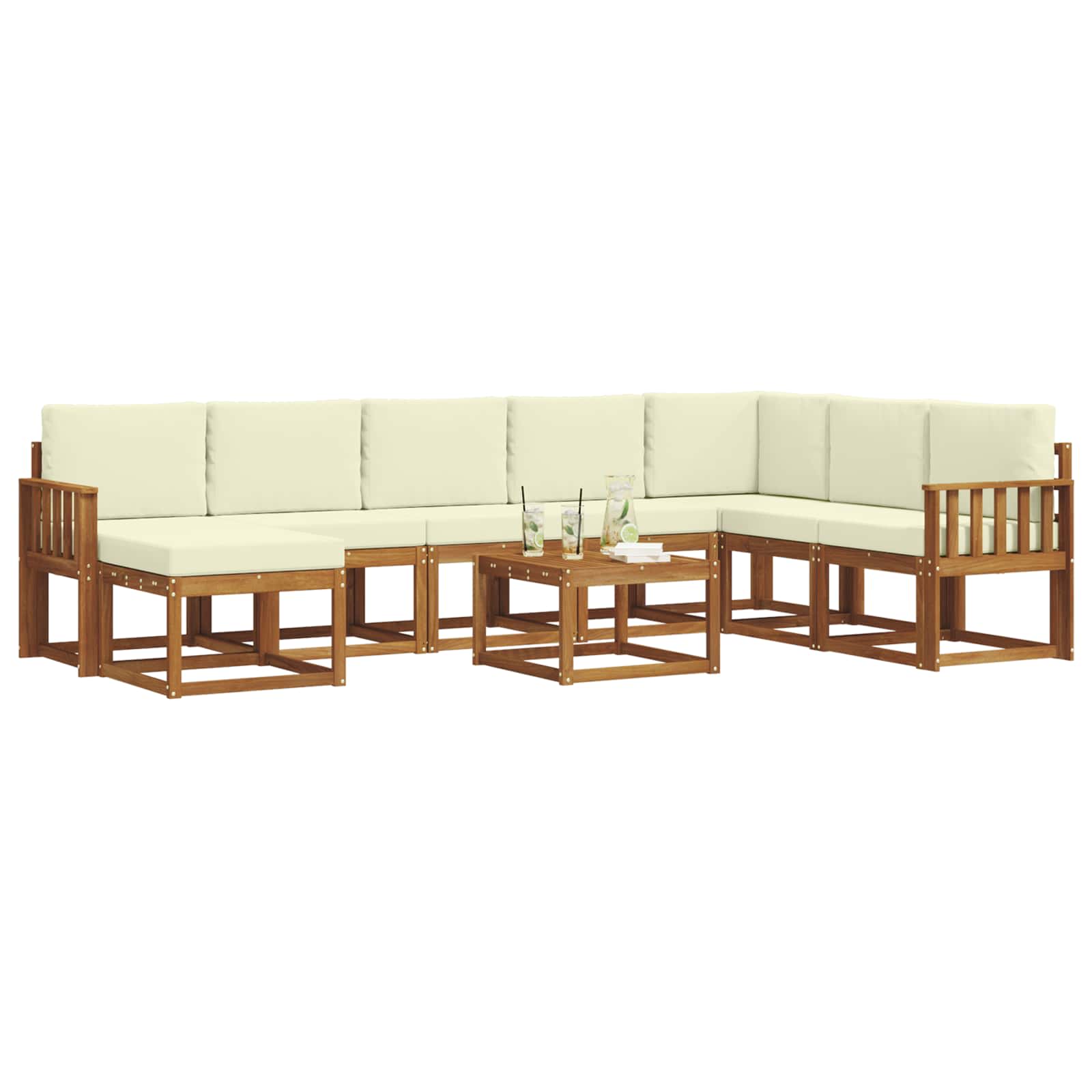 Outdoor-Sofagarnitur mit Kissen 9 pcs Natur und Creme