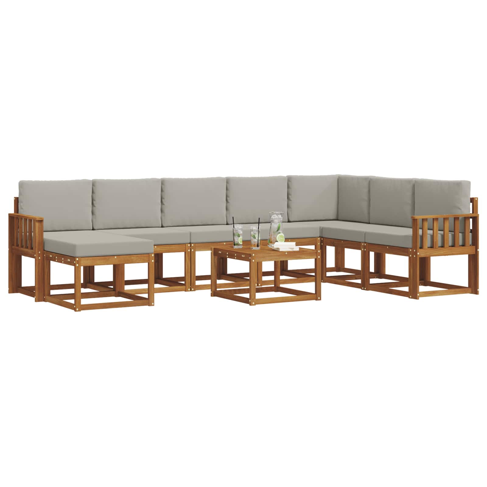 Outdoor-Sofagarnitur mit Kissen 9 pcs Natürlich und Hellgrau