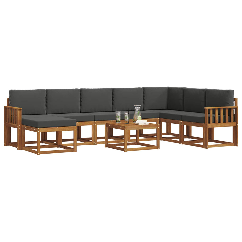 Outdoor-Sofagarnitur mit Kissen 9 pcs Natur und Anthrazit
