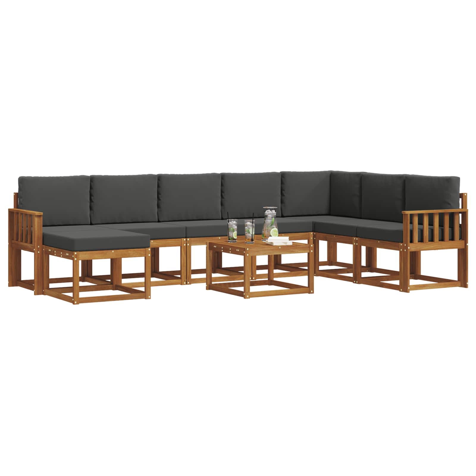 Outdoor-Sofagarnitur mit Kissen 9 pcs Natur und Anthrazit
