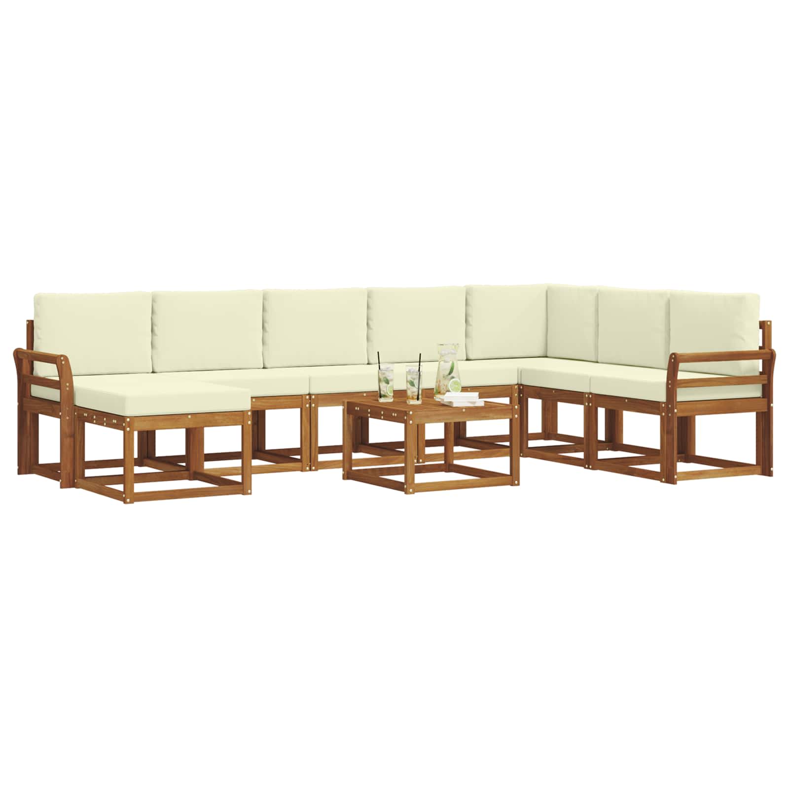 Outdoor-Sofagarnitur mit Kissen 9 pcs Natur und Creme