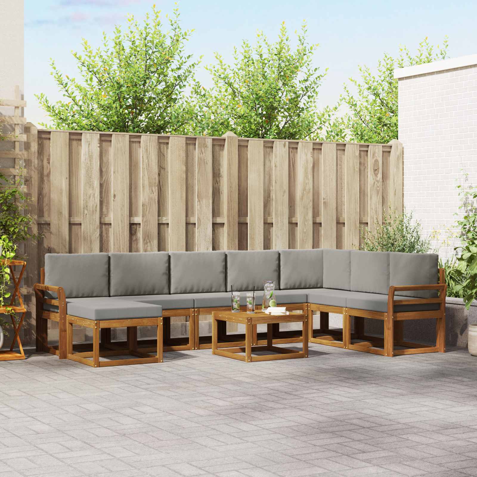 Outdoor-Sofagarnitur mit Kissen 9 pcs Natürlich und Hellgrau