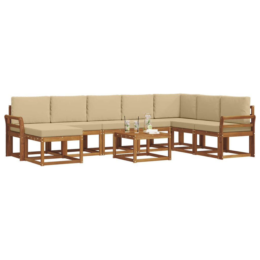 Outdoor-Sofagarnitur mit Kissen 9 pcs Natur und Beige