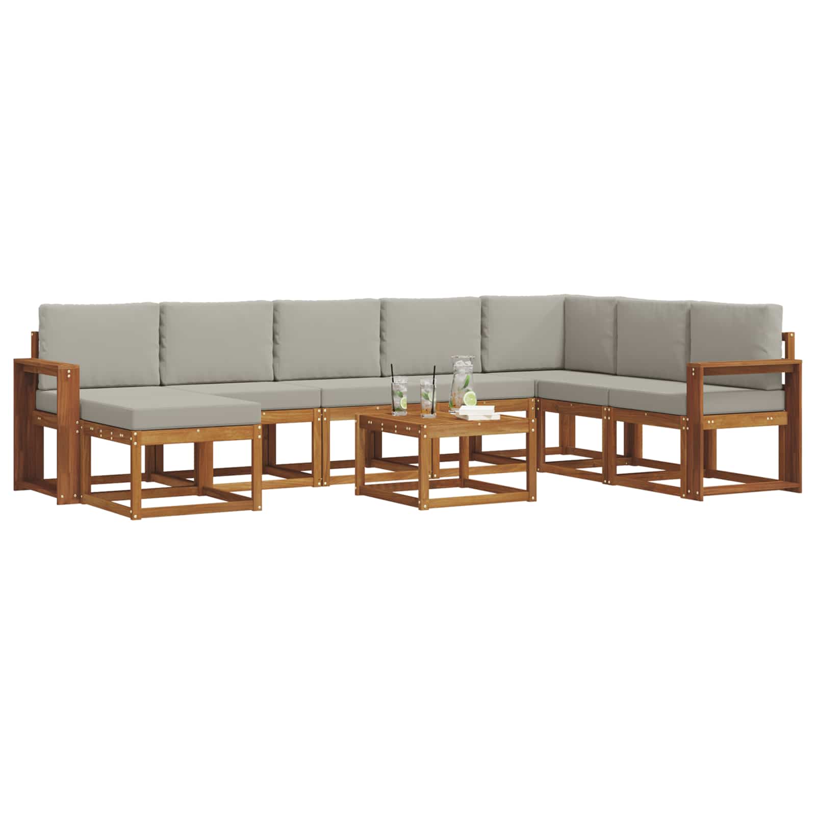 Outdoor-Sofagarnitur mit Kissen 9 pcs Natürlich und Hellgrau