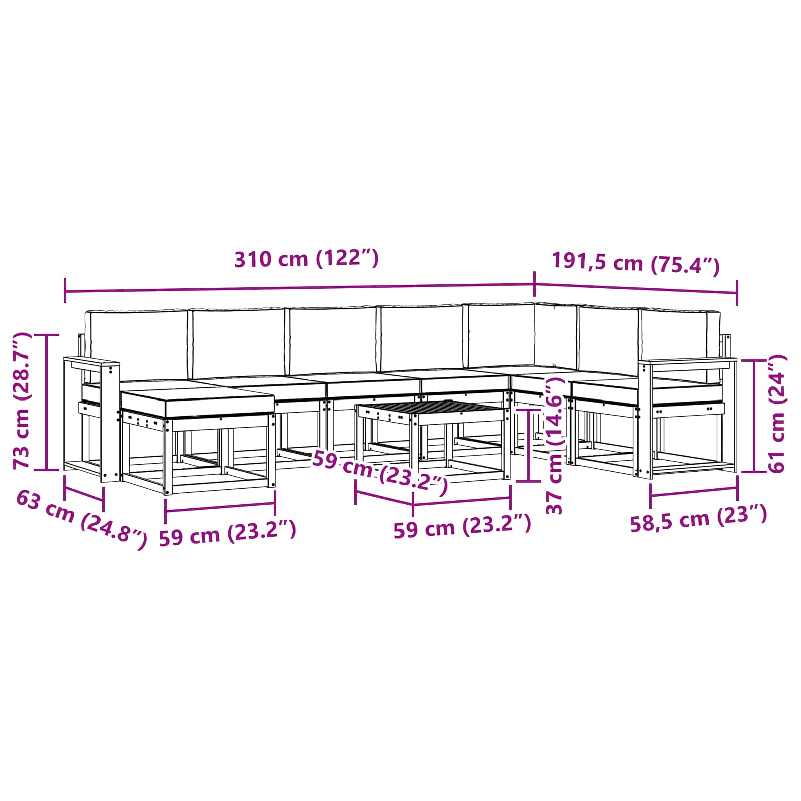Outdoor-Sofagarnitur mit Kissen 9 pcs Natürlich und Hellgrau