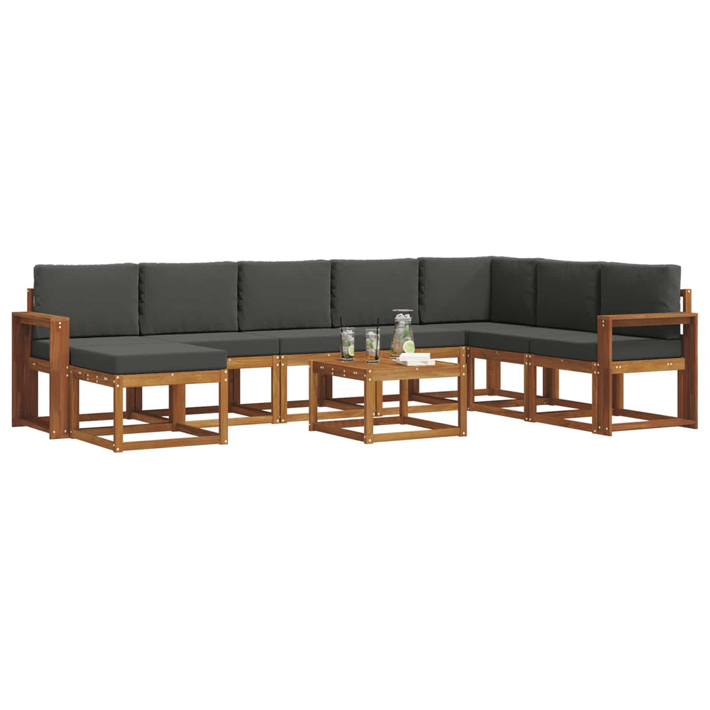 Outdoor-Sofagarnitur mit Kissen 9 pcs Natur und Anthrazit