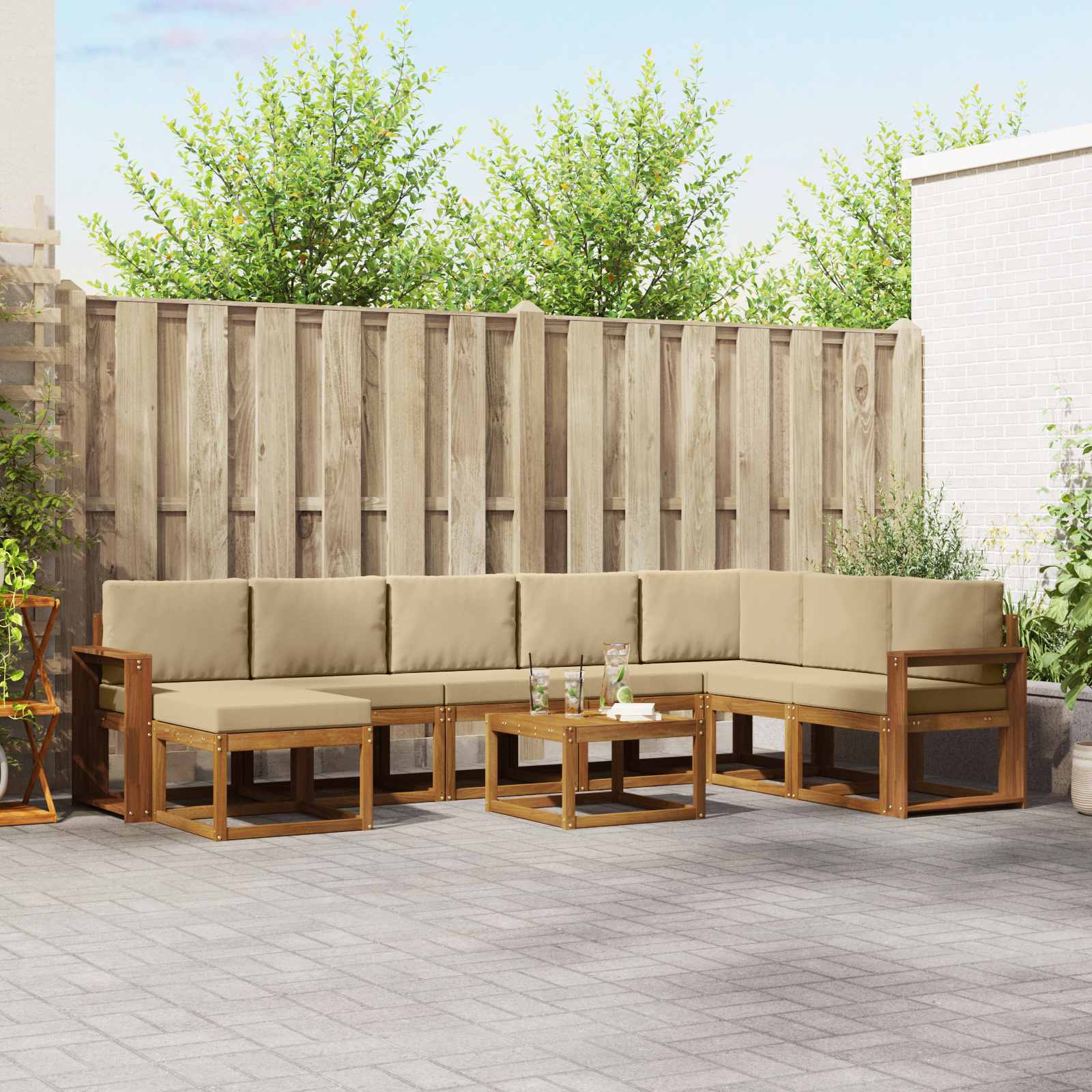 Outdoor-Sofagarnitur mit Kissen 9 pcs Natur und Beige