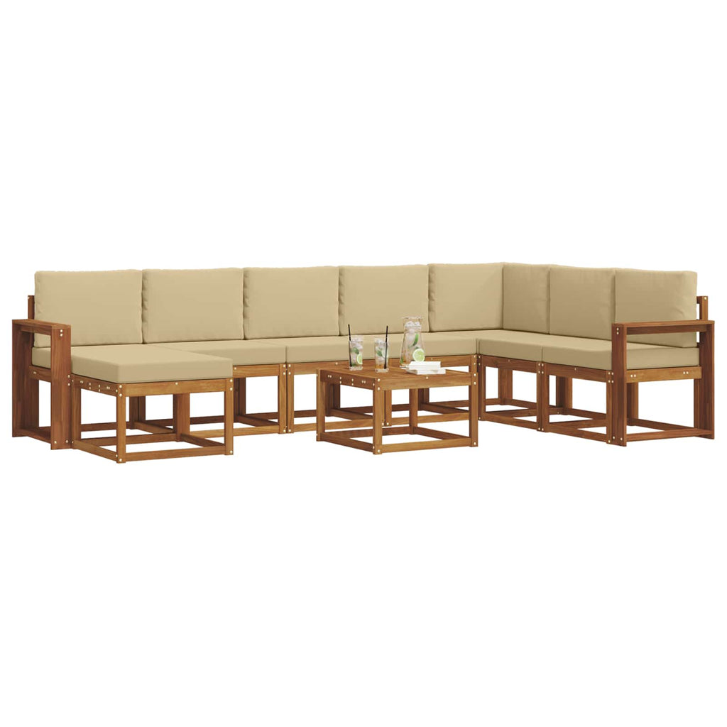 Outdoor-Sofagarnitur mit Kissen 9 pcs Natur und Beige