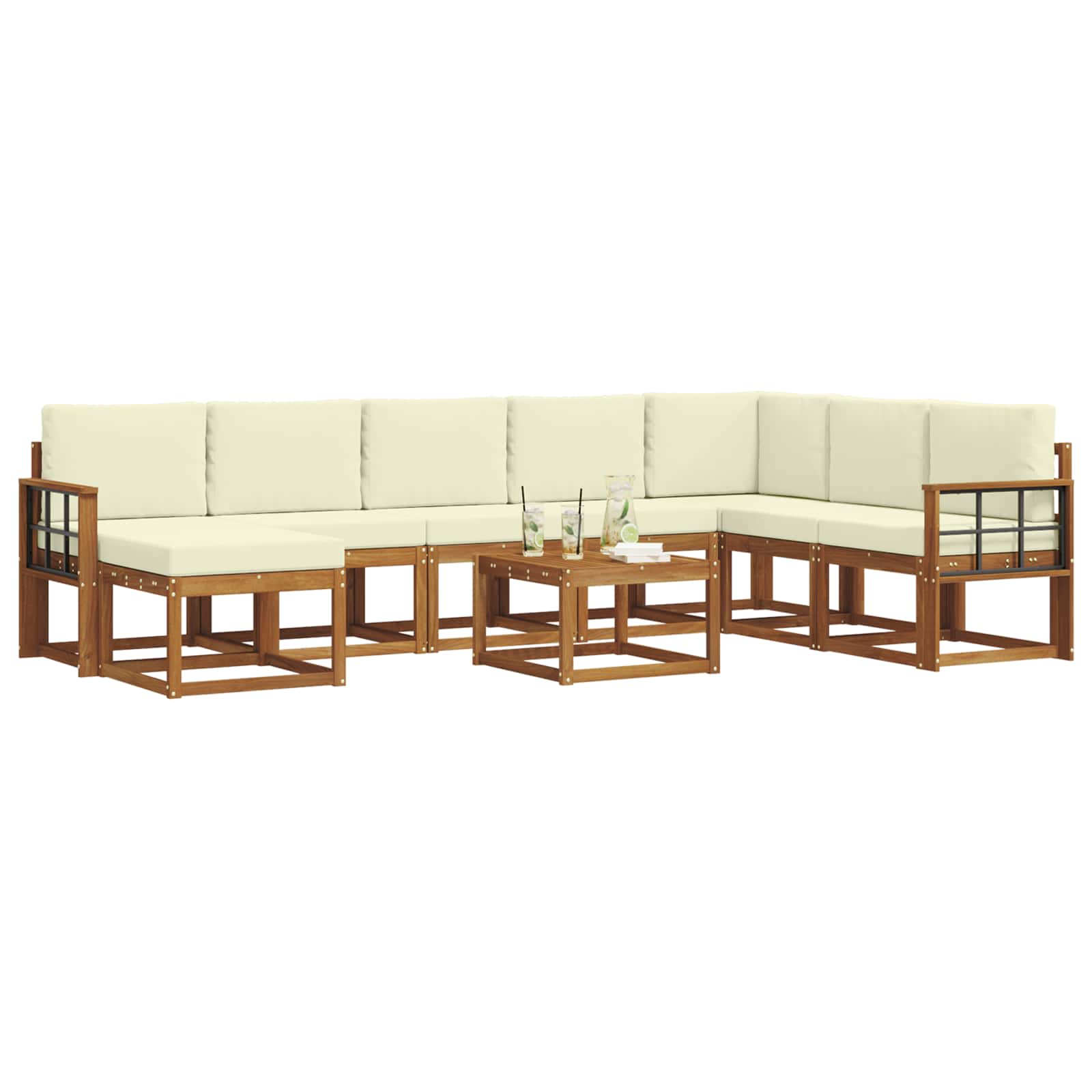 Outdoor-Sofagarnitur mit Kissen 9 pcs Natur und Creme