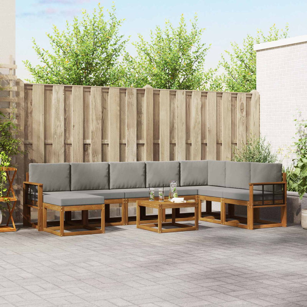 Outdoor-Sofagarnitur mit Kissen 9 pcs Natürlich und Hellgrau
