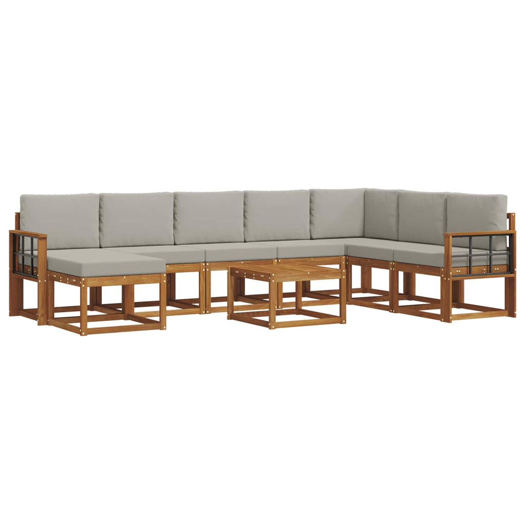Outdoor-Sofagarnitur mit Kissen 9 pcs Natürlich und Hellgrau