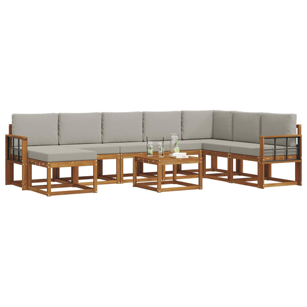 Outdoor-Sofagarnitur mit Kissen 9 pcs Natürlich und Hellgrau
