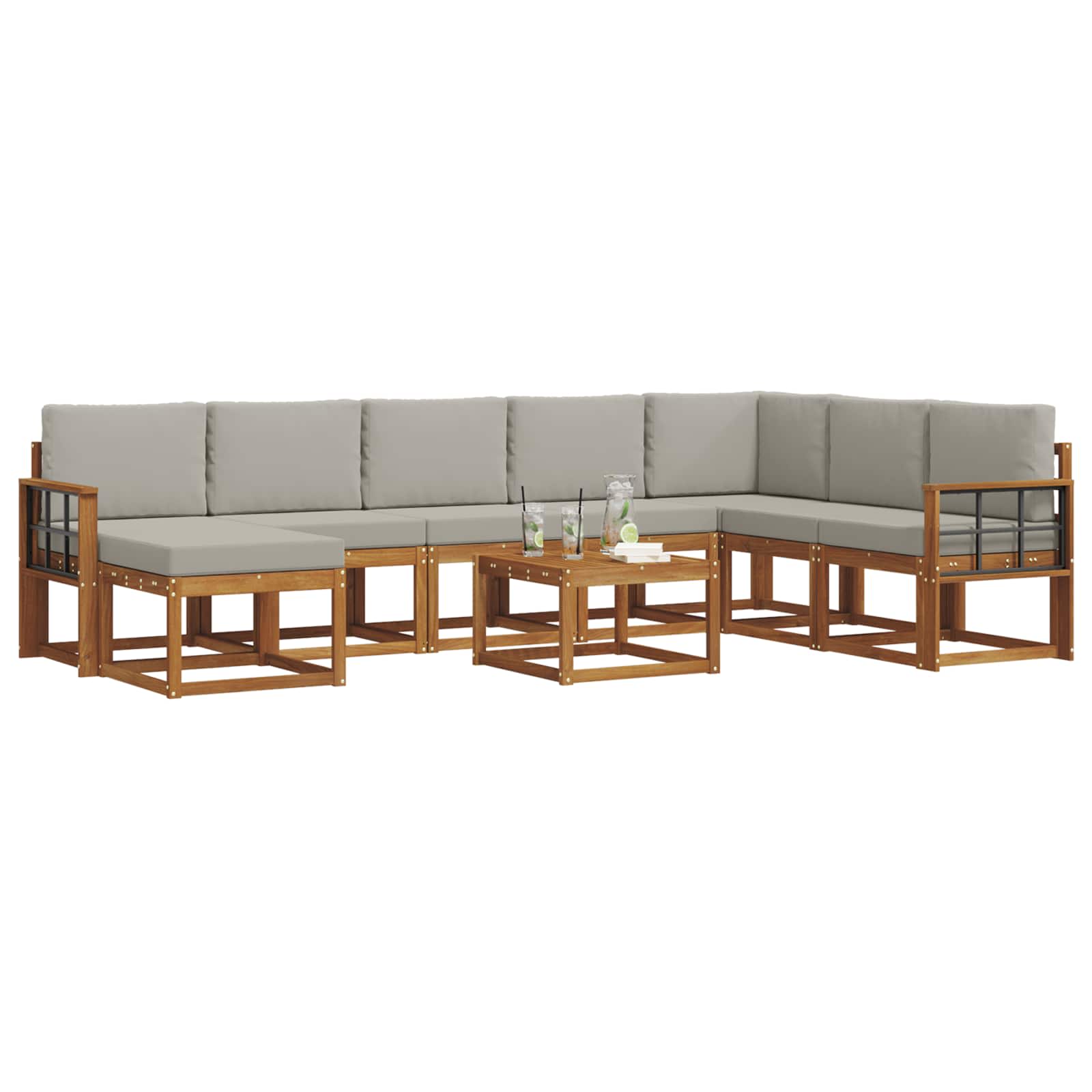 Outdoor-Sofagarnitur mit Kissen 9 pcs Natürlich und Hellgrau