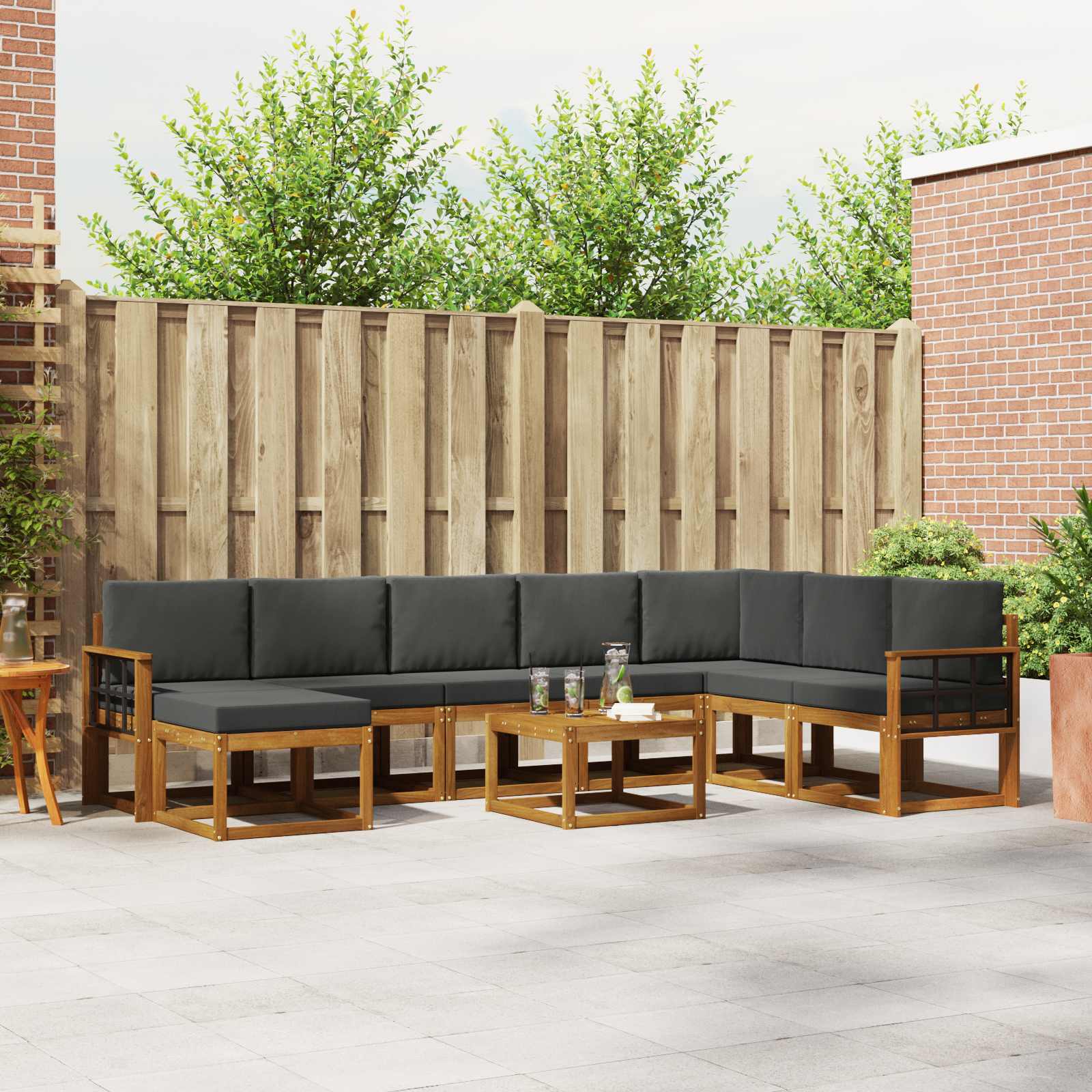 Outdoor-Sofagarnitur mit Kissen 9 pcs Natur und Anthrazit