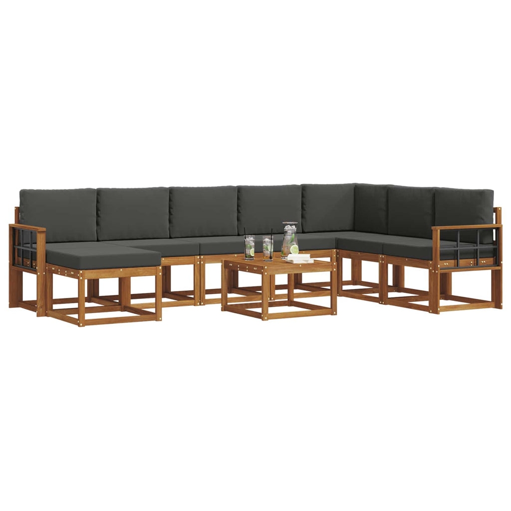 Outdoor-Sofagarnitur mit Kissen 9 pcs Natur und Anthrazit