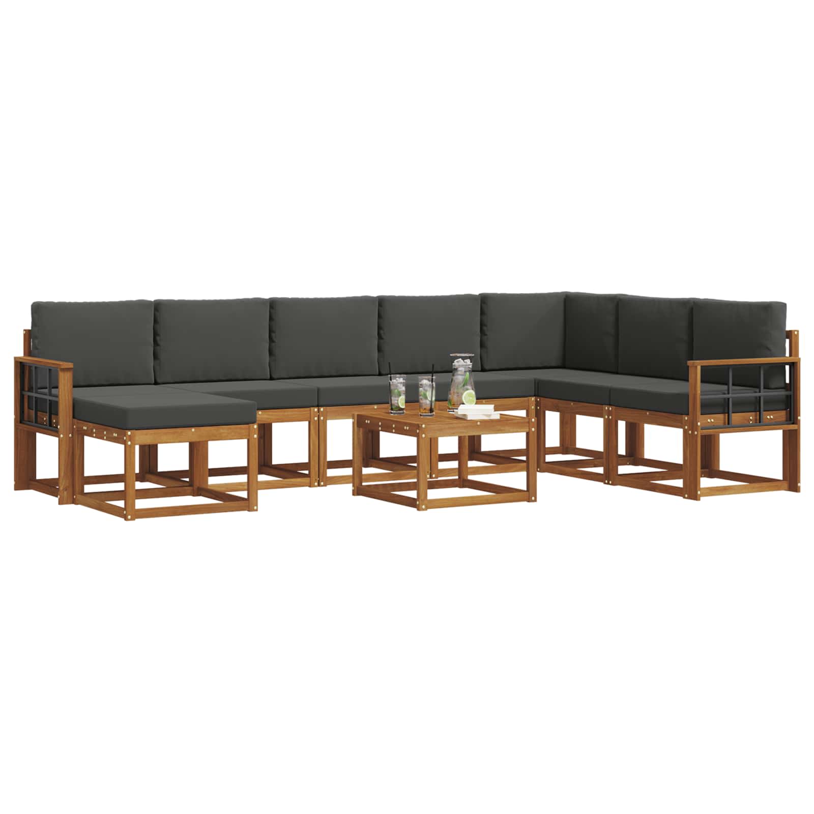 Outdoor-Sofagarnitur mit Kissen 9 pcs Natur und Anthrazit