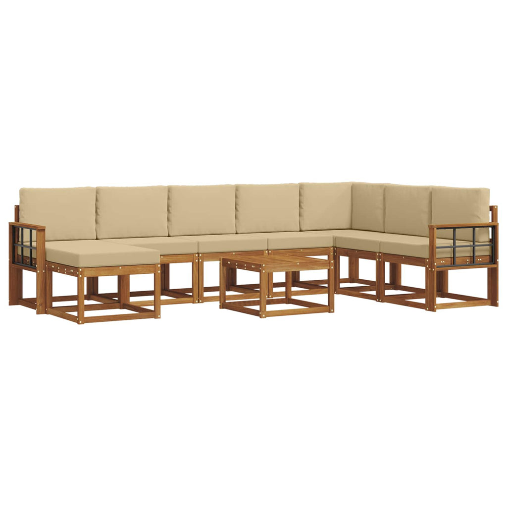 Outdoor-Sofagarnitur mit Kissen 9 pcs Natur und Beige