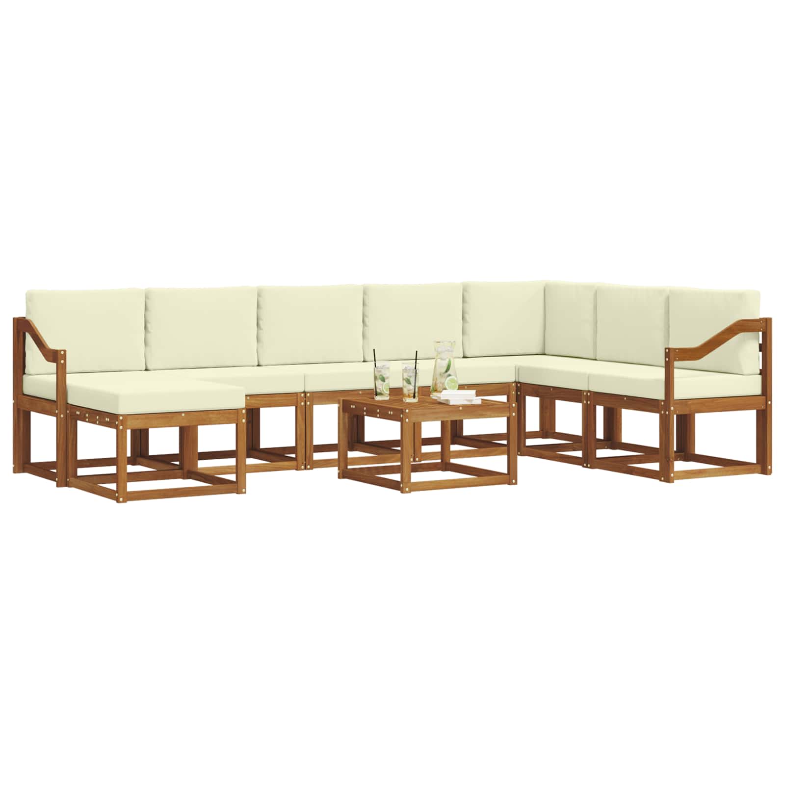 Outdoor-Sofagarnitur mit Kissen 9 pcs Natur und Creme