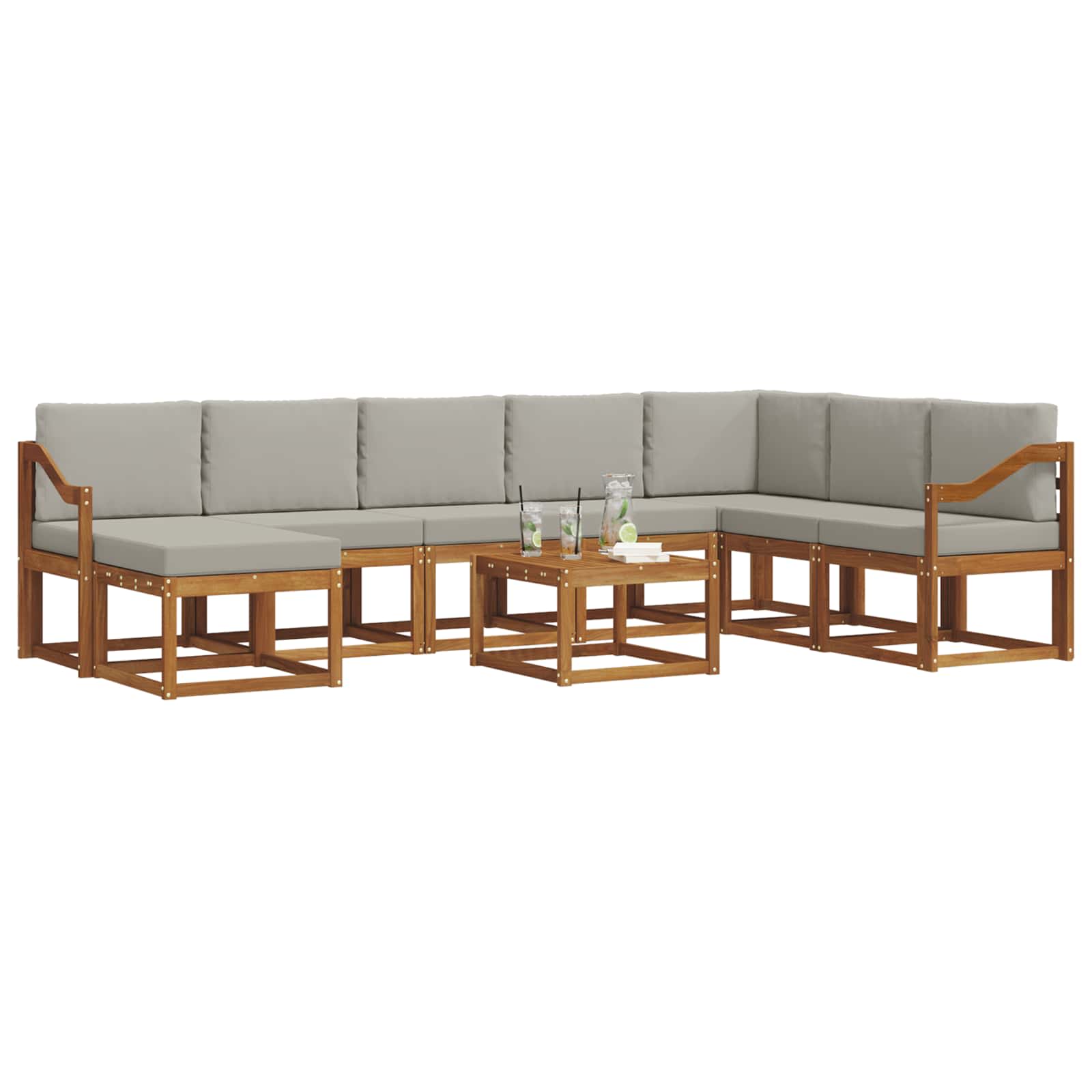 Outdoor-Sofagarnitur mit Kissen 9 pcs Natürlich und Hellgrau