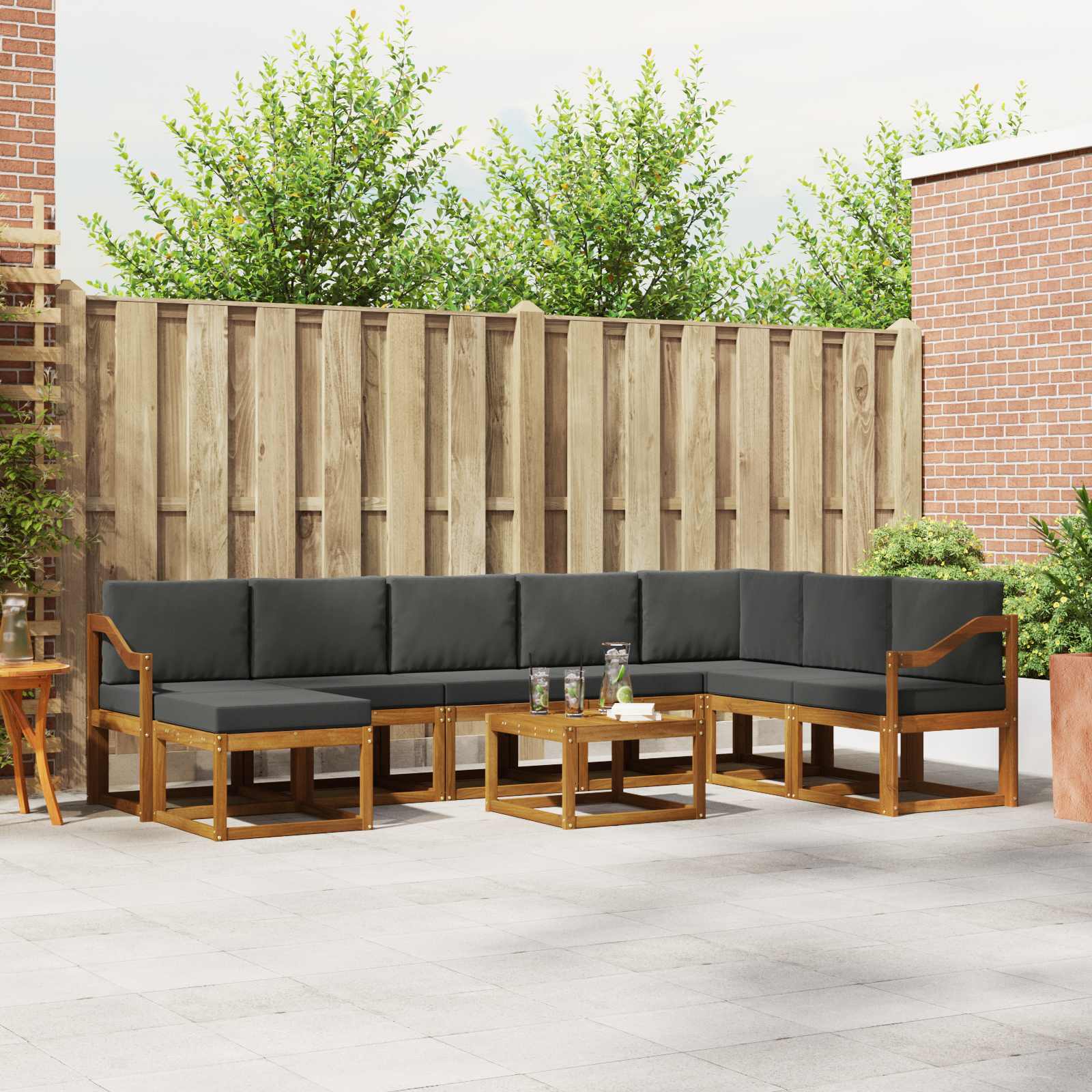 Outdoor-Sofagarnitur mit Kissen 9 pcs Natur und Anthrazit