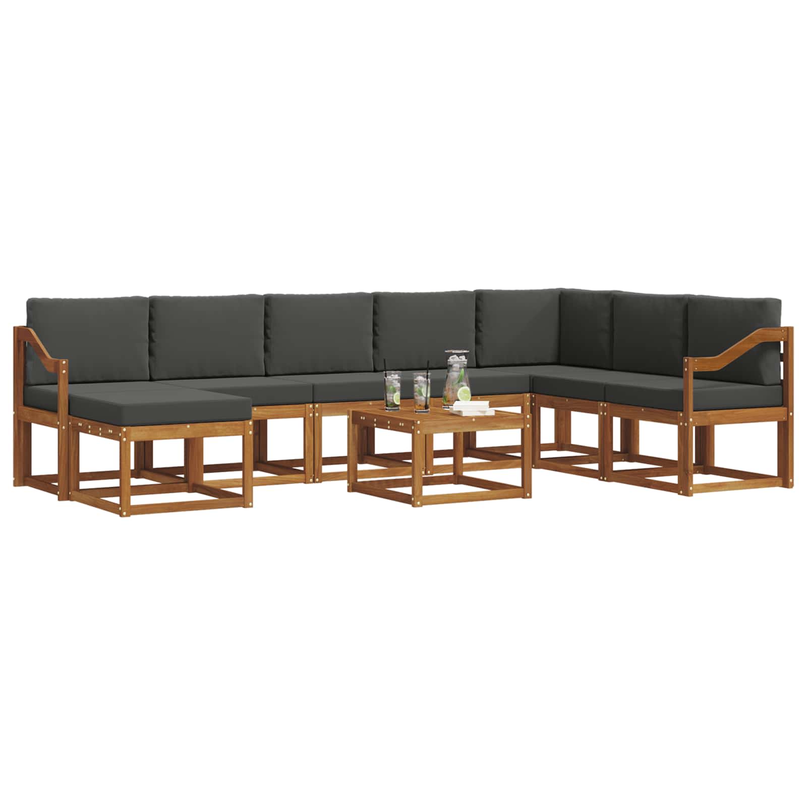 Outdoor-Sofagarnitur mit Kissen 9 pcs Natur und Anthrazit