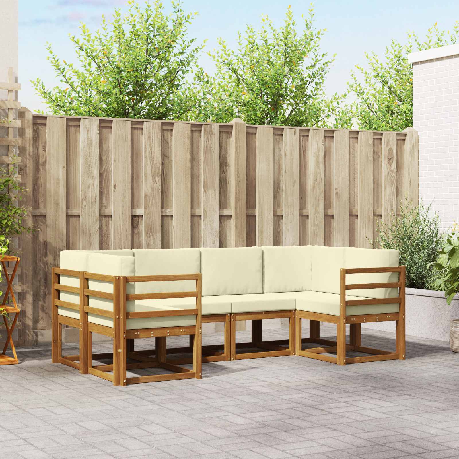 Outdoor-Sofagarnitur mit Kissen 6 pcs Natur und Creme