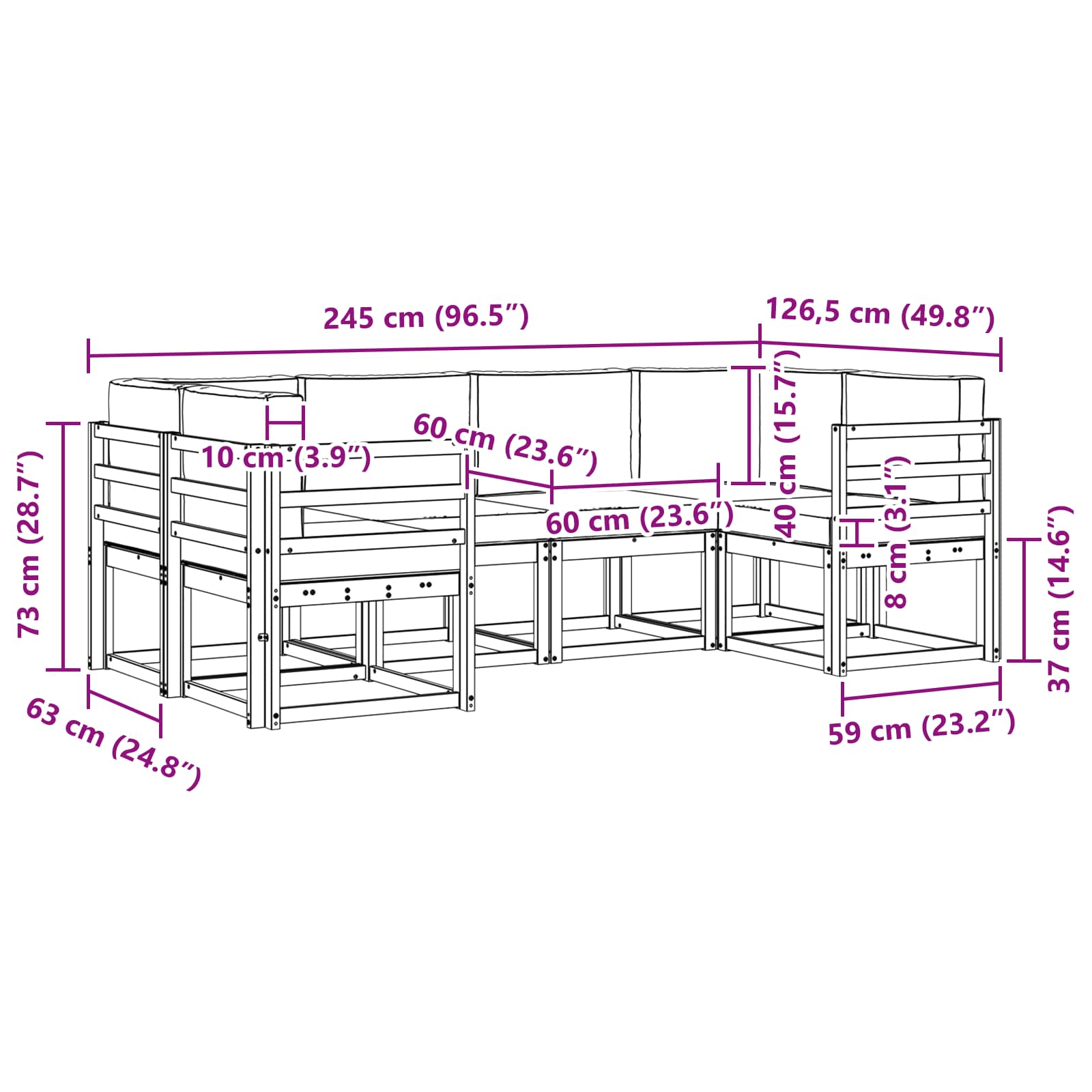 Outdoor-Sofagarnitur mit Kissen 6 pcs Natur und Creme