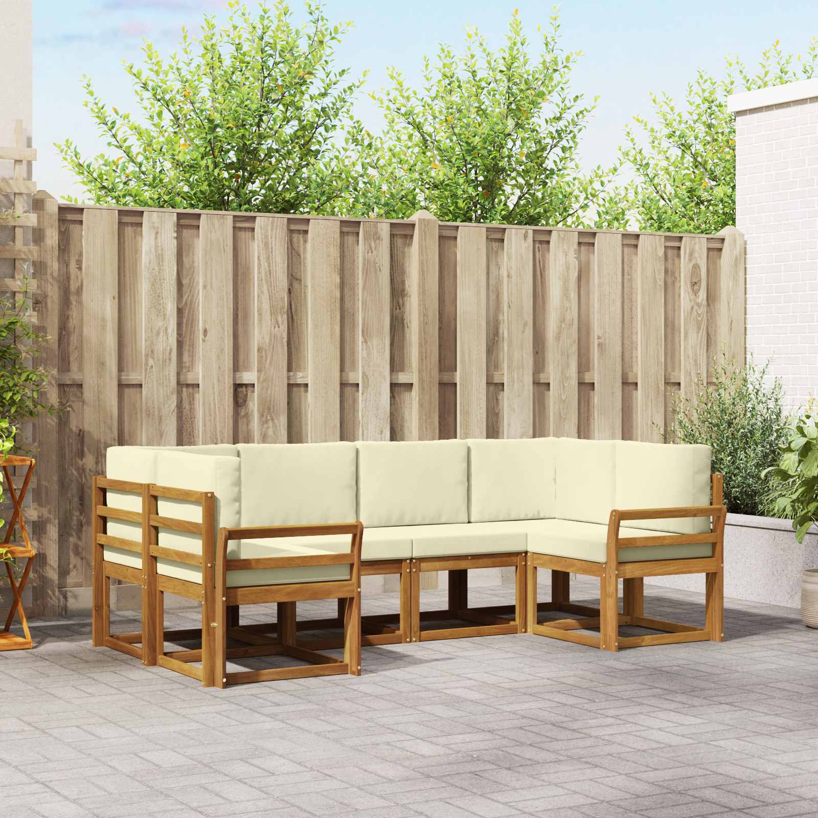 Outdoor-Sofagarnitur mit Kissen 6 pcs Natur und Creme