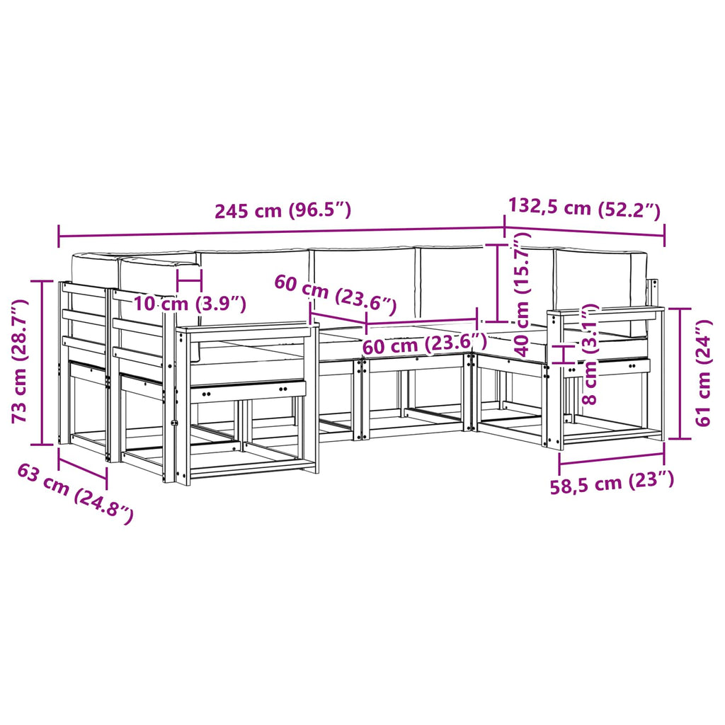 Outdoor-Sofagarnitur mit Kissen 6 pcs Natur und Anthrazit