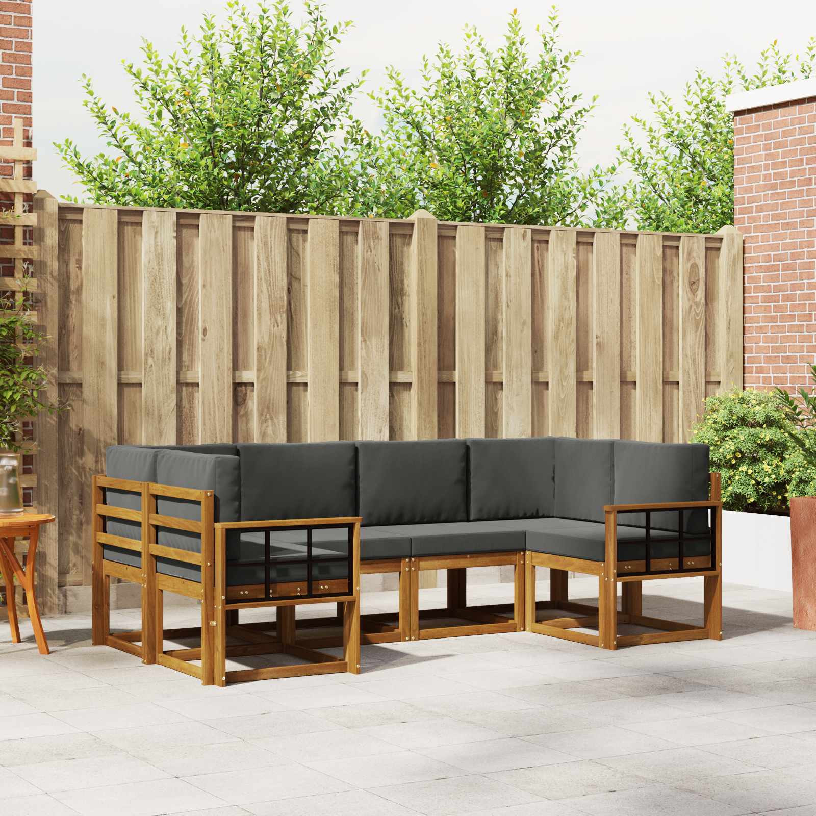Outdoor-Sofagarnitur mit Kissen 6 pcs Natur und Anthrazit