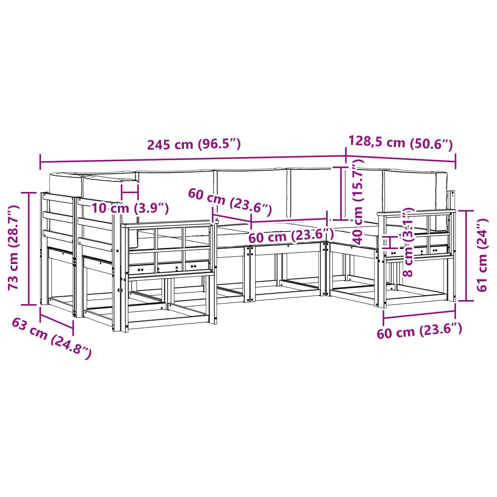 Outdoor-Sofagarnitur mit Kissen 6 pcs Natur und Anthrazit