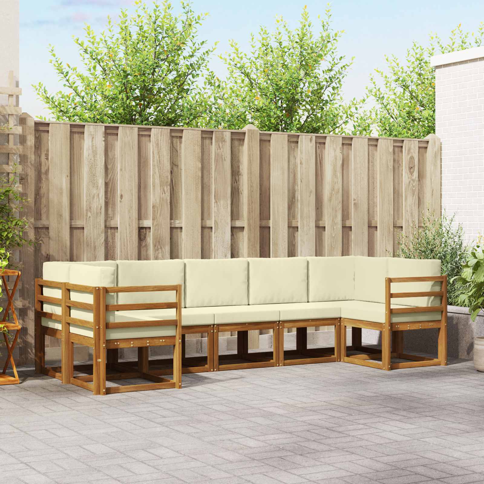 Outdoor-Sofagarnitur mit Kissen 7 pcs Natur und Creme