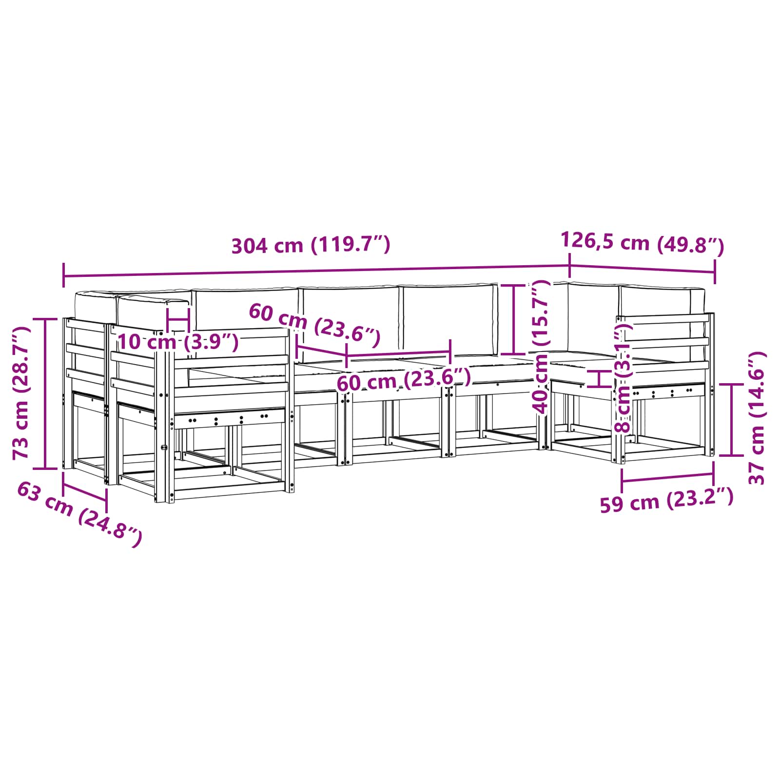 Outdoor-Sofagarnitur mit Kissen 7 pcs Natürlich und Hellgrau