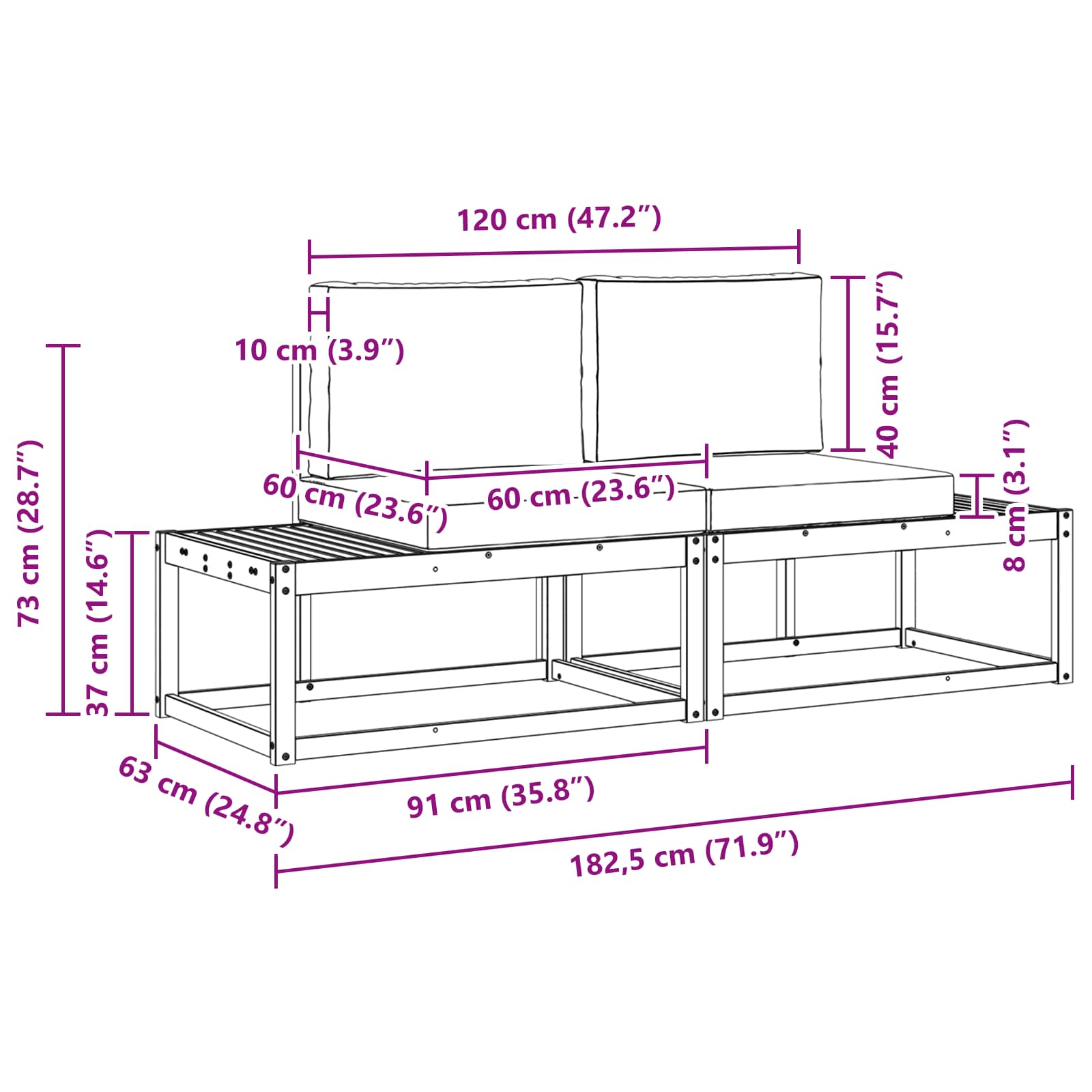 Outdoor-Sofagarnitur mit Kissen 2 pcs Natur