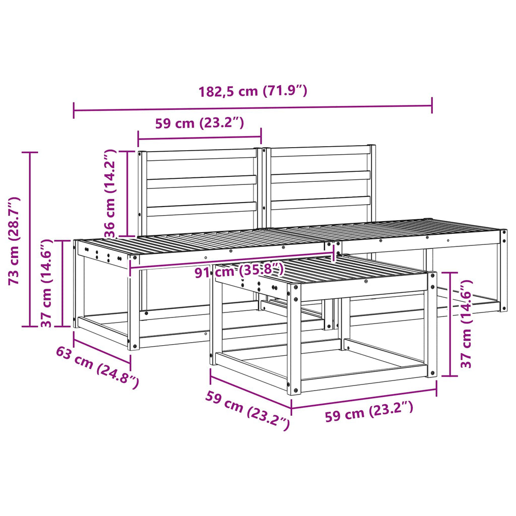 Outdoor-Sofagarnitur 3 pcs Natur Massivholz Akazie