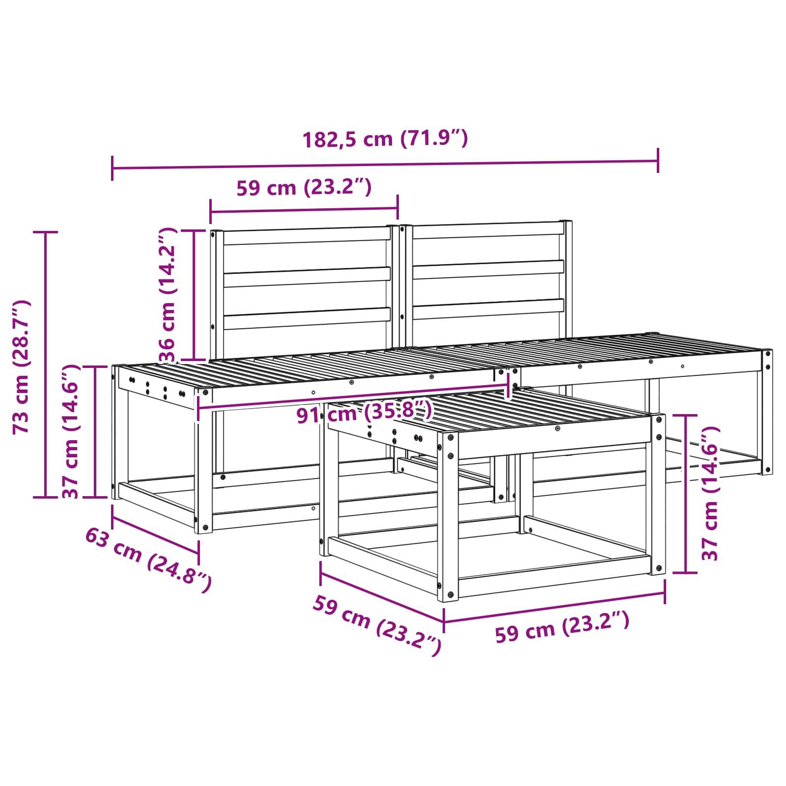 Outdoor-Sofagarnitur 3 pcs Natur Massivholz Akazie