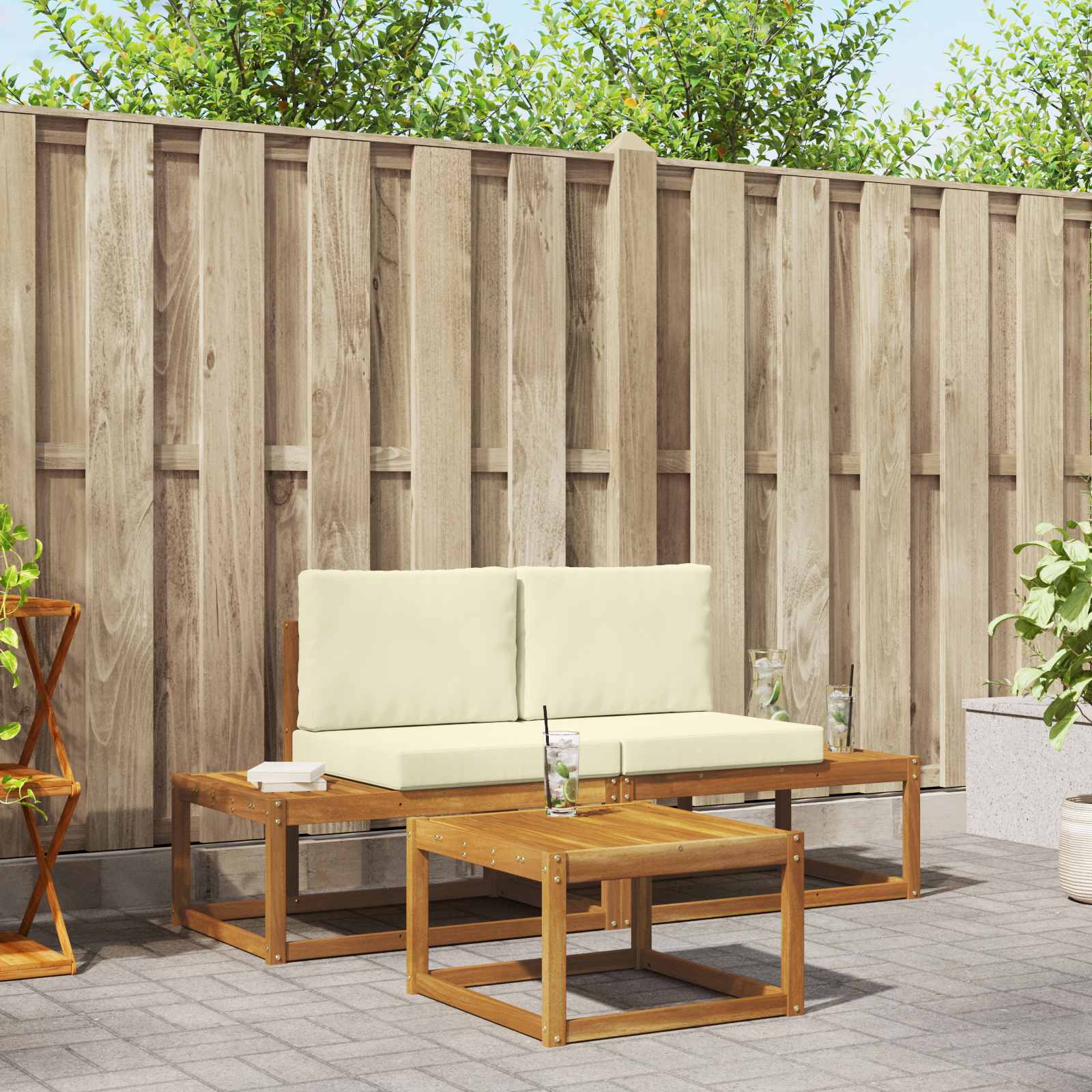 Outdoor-Sofagarnitur mit Kissen 3 pcs Natur