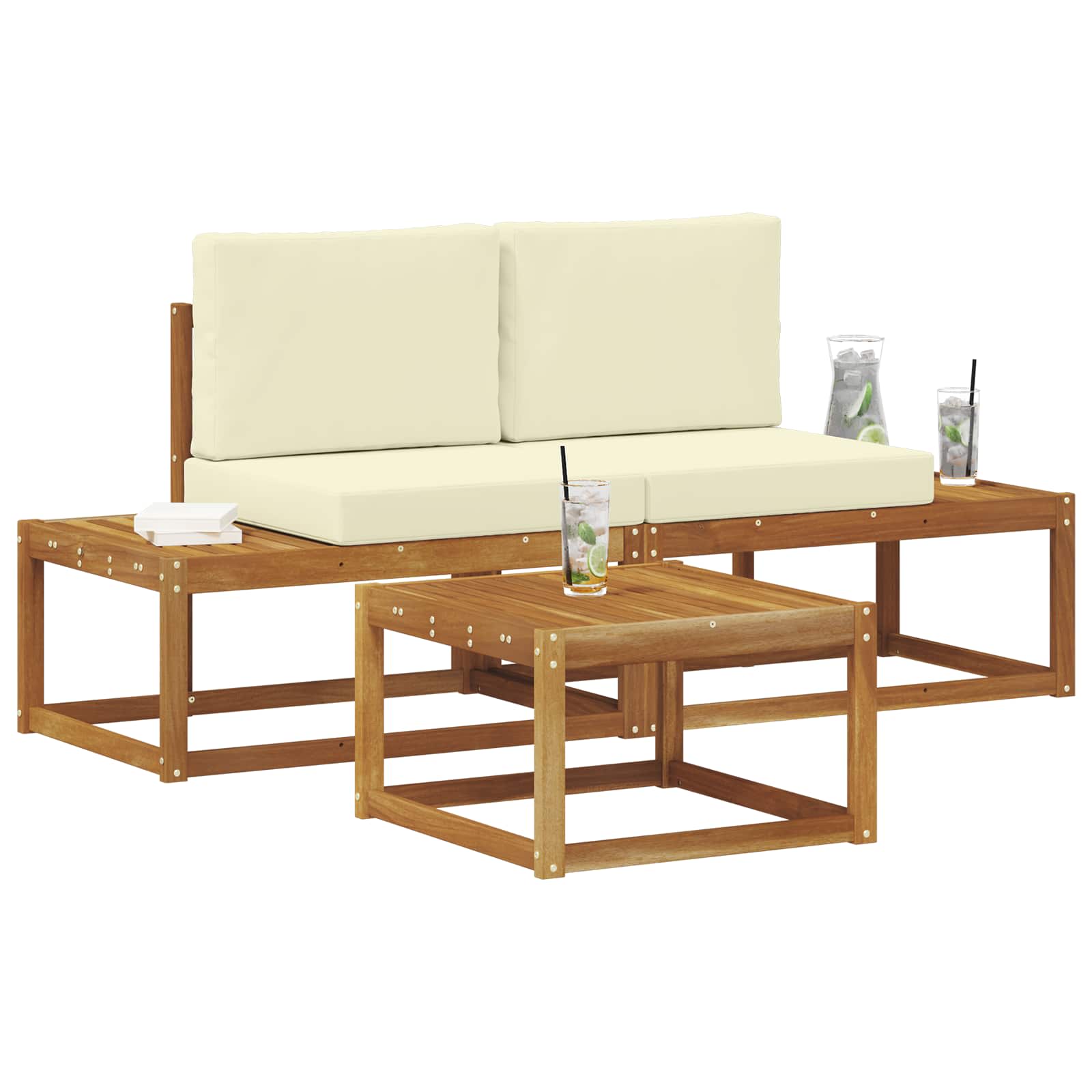 Outdoor-Sofagarnitur mit Kissen 3 pcs Natur