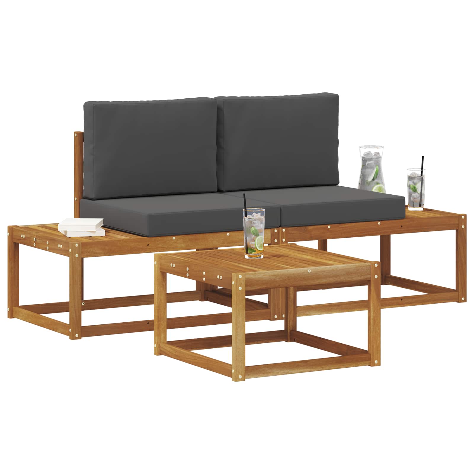 Outdoor-Sofagarnitur mit Kissen 3 pcs Natur