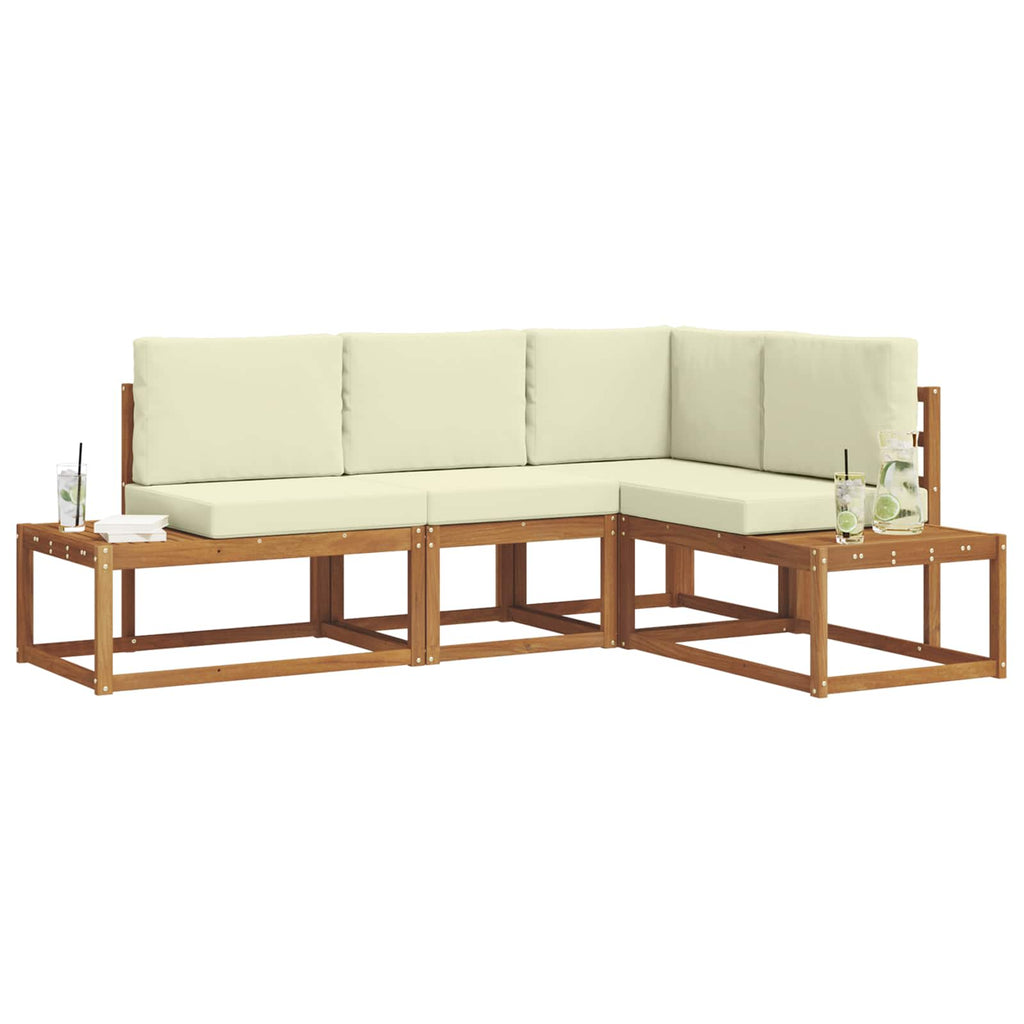 Outdoor-Sofagarnitur mit Kissen 4 Stück Natur und Creme