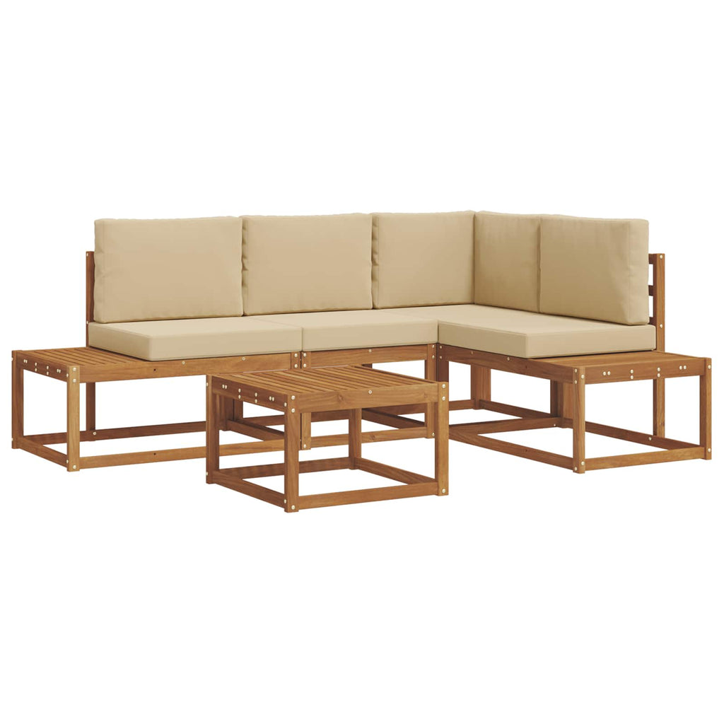 Outdoor-Sofagarnitur mit Kissen 5 Stück Natur und Beige