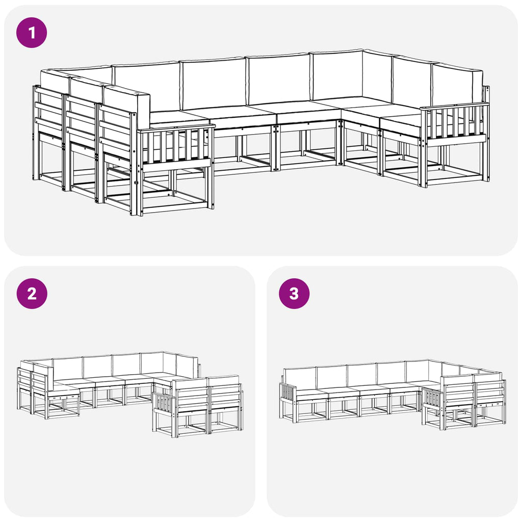 Outdoor-Sofagarnitur mit Kissen 9 pcs Natürlich und Hellgrau