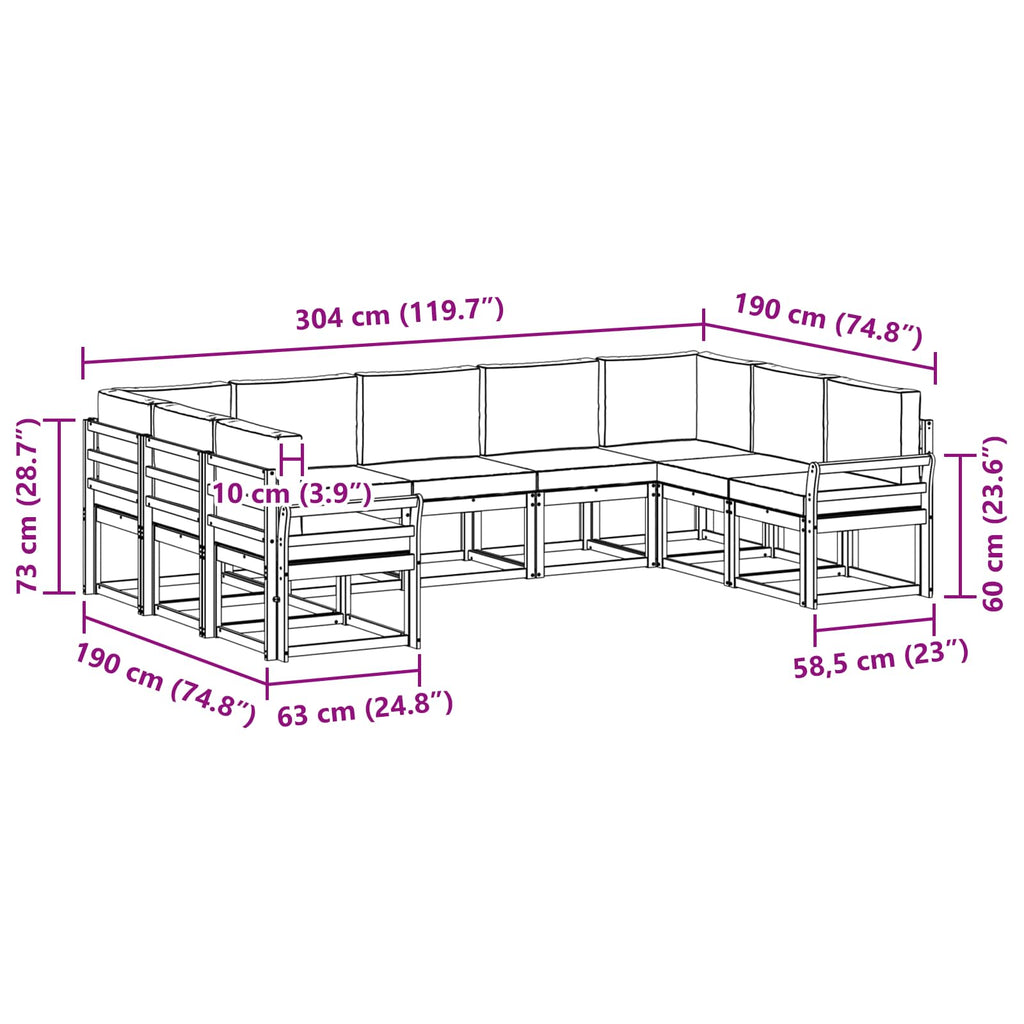 Outdoor-Sofagarnitur mit Kissen 9 pcs Natürlich und Hellgrau
